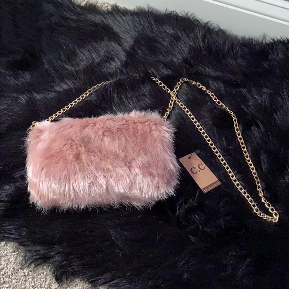 Blush Pink faux fur crossbody bag